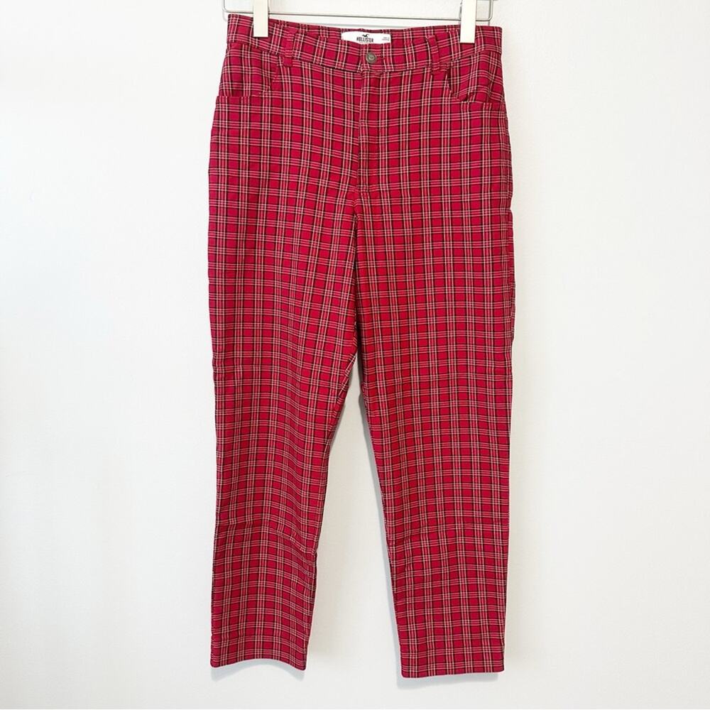Hollister red plaid chino pants straight leg size large y2k